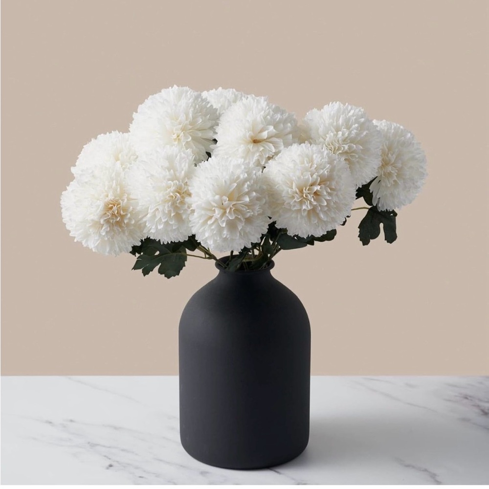NIB Ryddelig Home Faux Chrysanthemums Large Kiku Florals,10 Stems,White,Silk